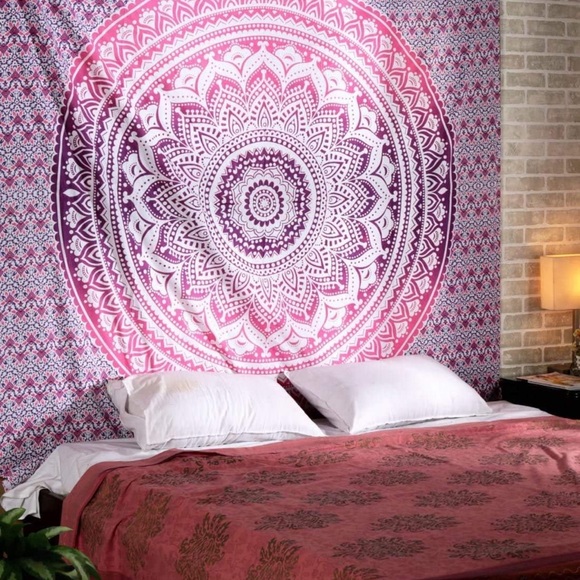Pink Ombre Mandala Tapestry Hippie Cotton - Picture 3 of 7